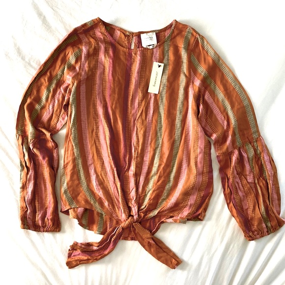 Harper Heritage Francesca’s Collections Striped Tie Front Long Sleeve Top Size M - Picture 2 of 10